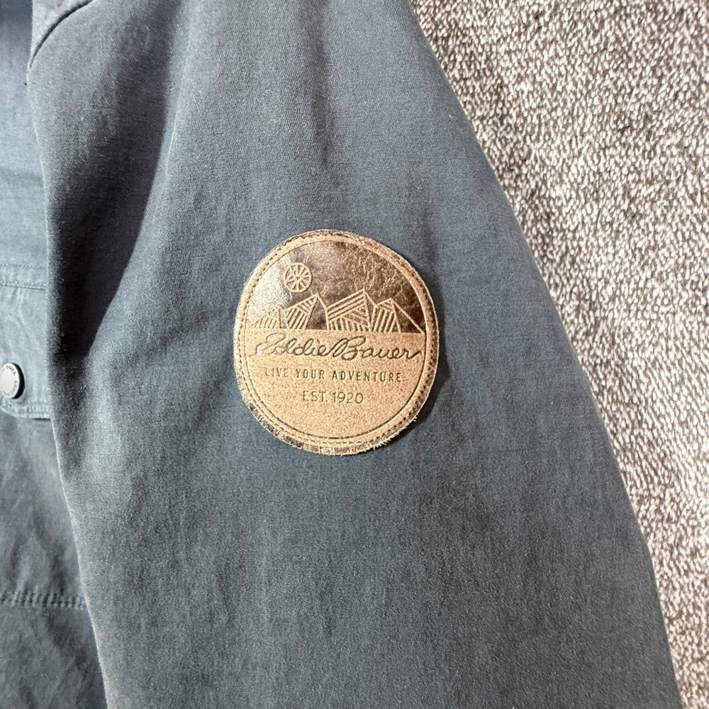 Eddie Bauer Jacket Mens L Fleece Lined Canvas Shirt Blue Gray Plaid Large - Picture 4 of 7